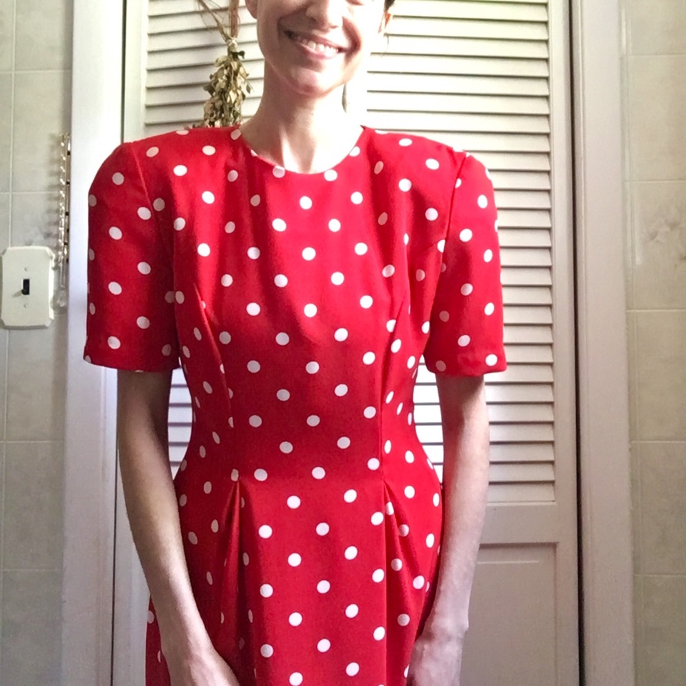 {Vintage Ms Chaus} Red & White Polka Dot Dress, 6 - Picture 2 of 8